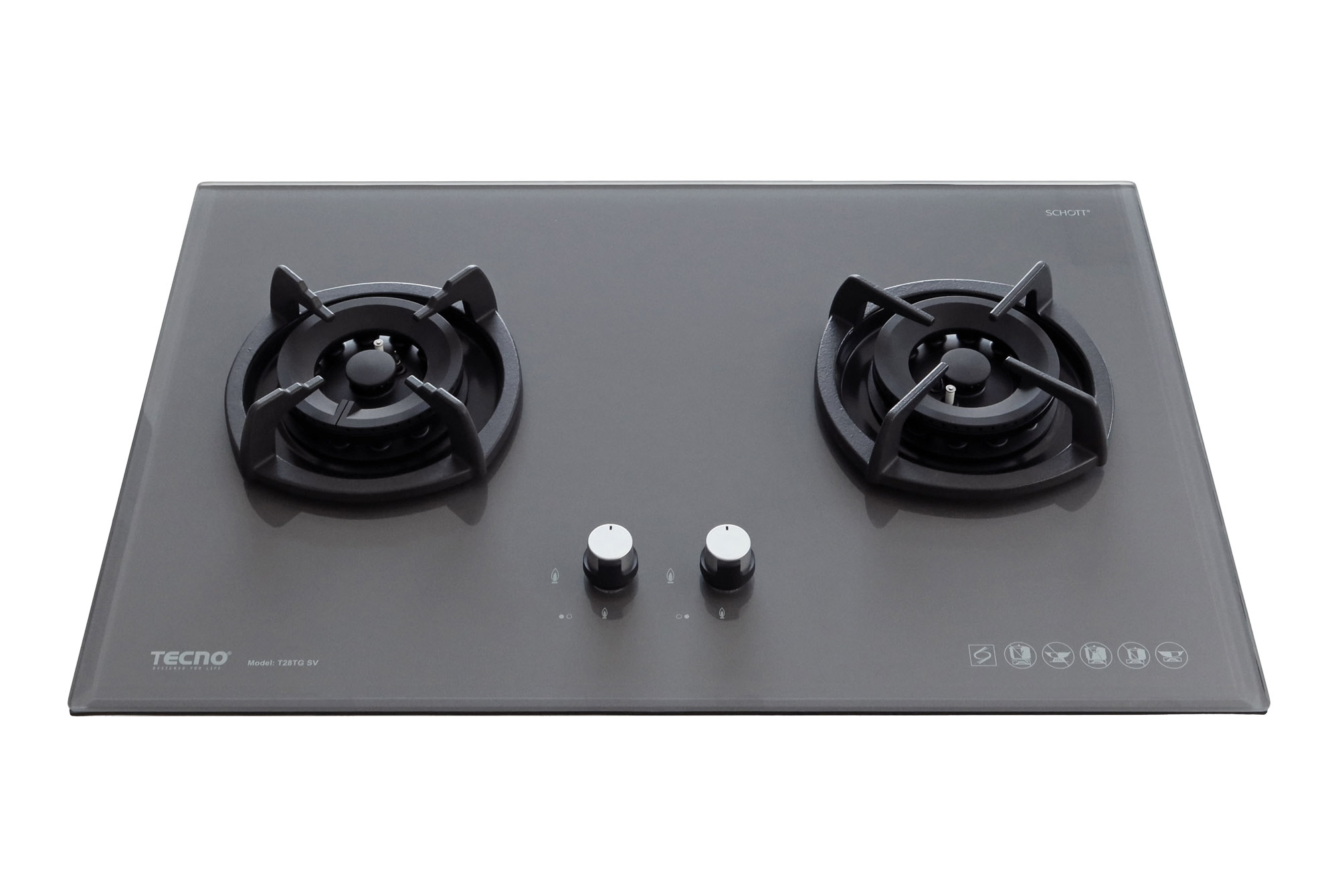 Tecno 2-Burner 75cm Glass Hob with Inferno Wok Burner Technology - Image 2