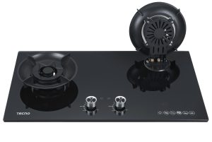 Tecno 2-Burner 76cm Tempered Glass Hob with Flip-Up Burners & Timer